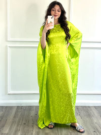 Leaf Print Kaftan Dress - Lime