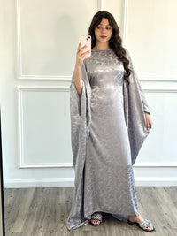 Leaf Print Kaftan Dress - Silver Grey