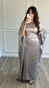 Leaf Print Kaftan Dress - Silver Grey