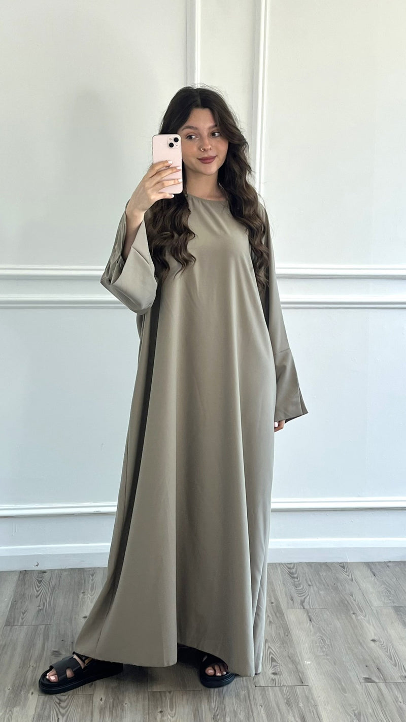 Linen Effect Abaya - Taupe