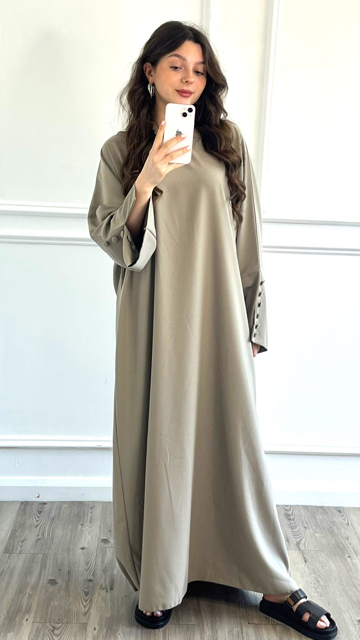 Linen Effect Abaya - Taupe