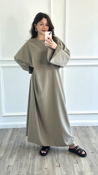 Linen Effect Abaya - Taupe