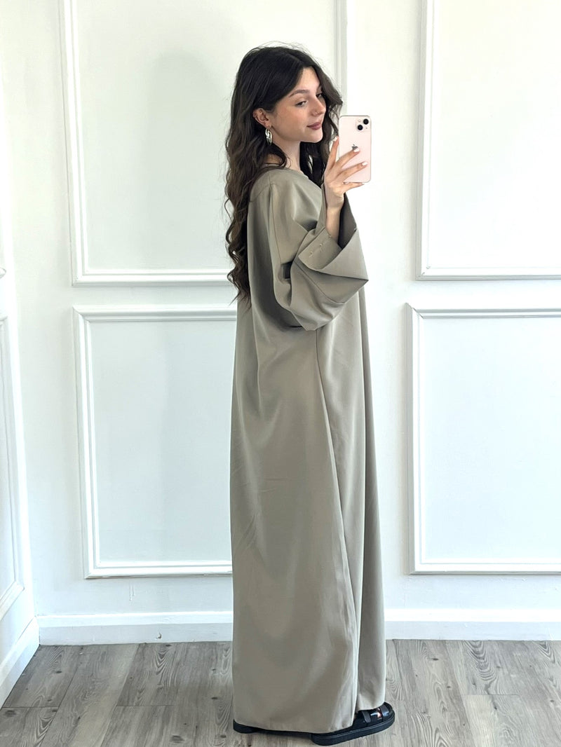 Linen Effect Abaya - Taupe