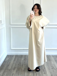 Linen Effect Abaya - Cream