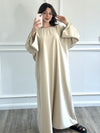 Linen Effect Abaya - Cream