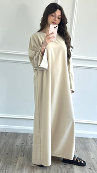 Linen Effect Abaya - Cream