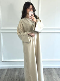 Linen Effect Abaya - Cream