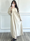 Linen Effect Abaya - Cream