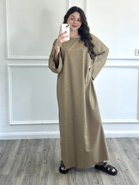 Linen Effect Abaya - Camel