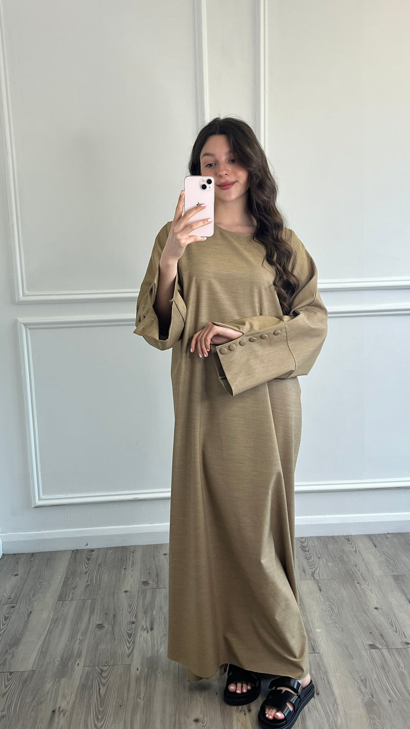 Linen Effect Abaya - Camel