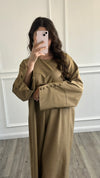 Linen Effect Abaya - Camel