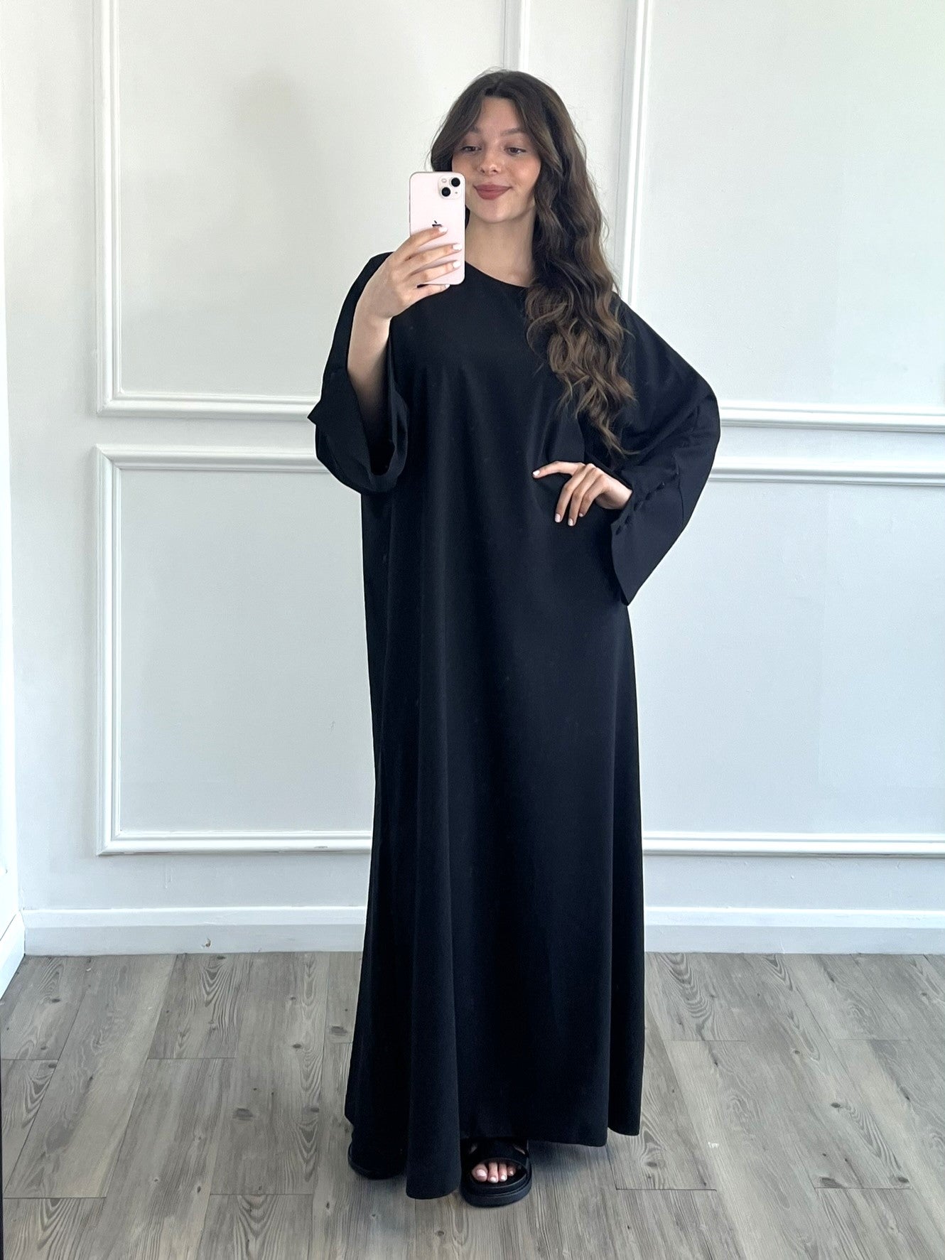 Linen Effect Abaya - Black