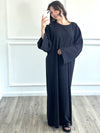 Linen Effect Abaya - Black