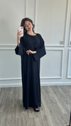 Linen Effect Abaya - Black