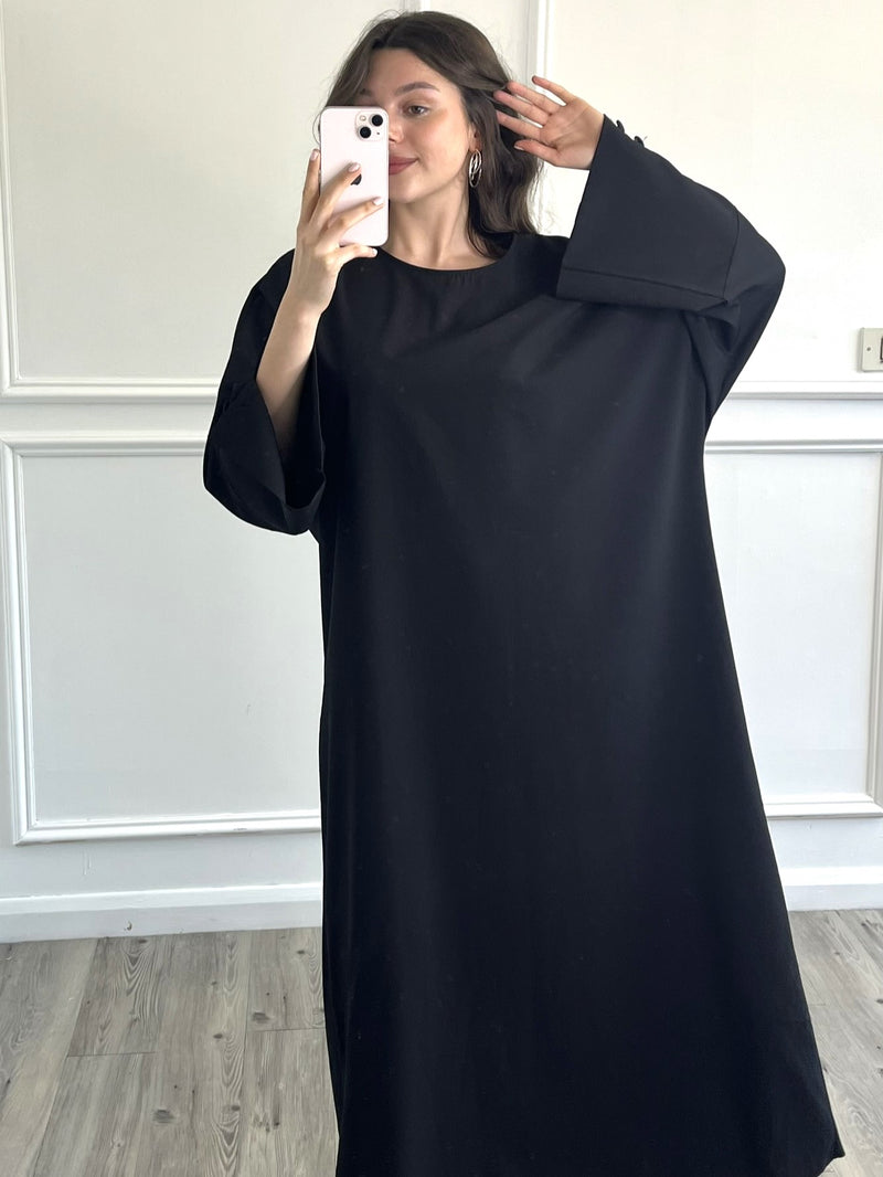 Linen Effect Abaya - Black