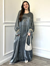 Pearl Sleeve Shimmer 2 Piece Abaya - Grey