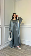 Pearl Sleeve Shimmer 2 Piece Abaya - Grey