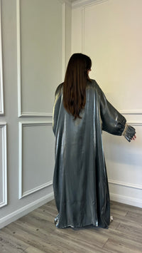 Pearl Sleeve Shimmer 2 Piece Abaya - Grey