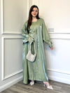 Pearl Sleeve Shimmer 2 Piece Abaya - Sage Green