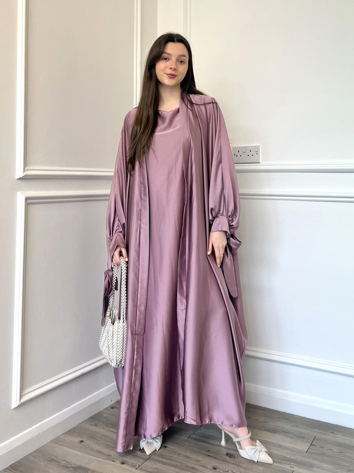 satin abaya dress Gray Pretty Malika sequin satin | Abaya