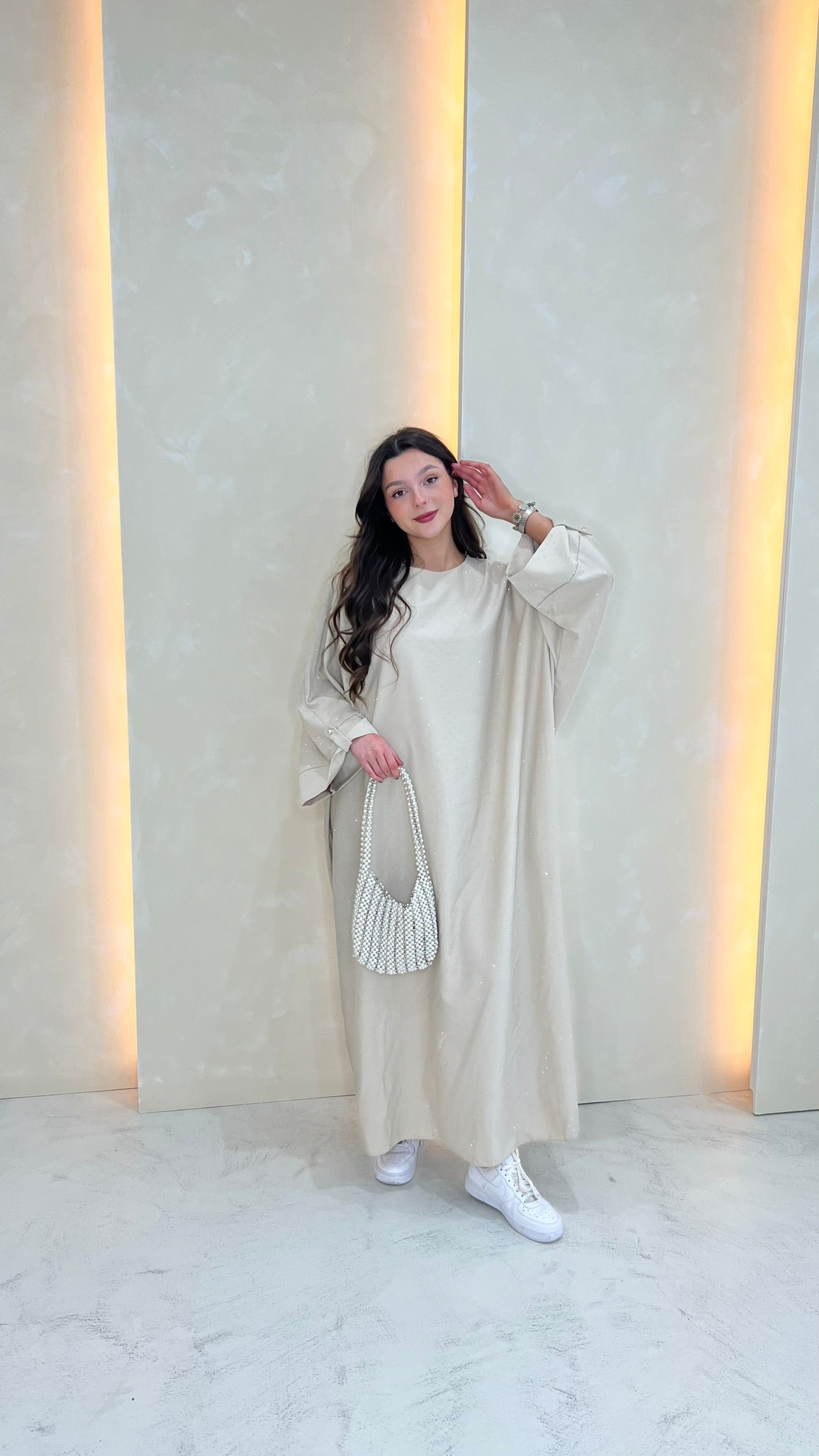 Sparkle Closed Abaya - Beige