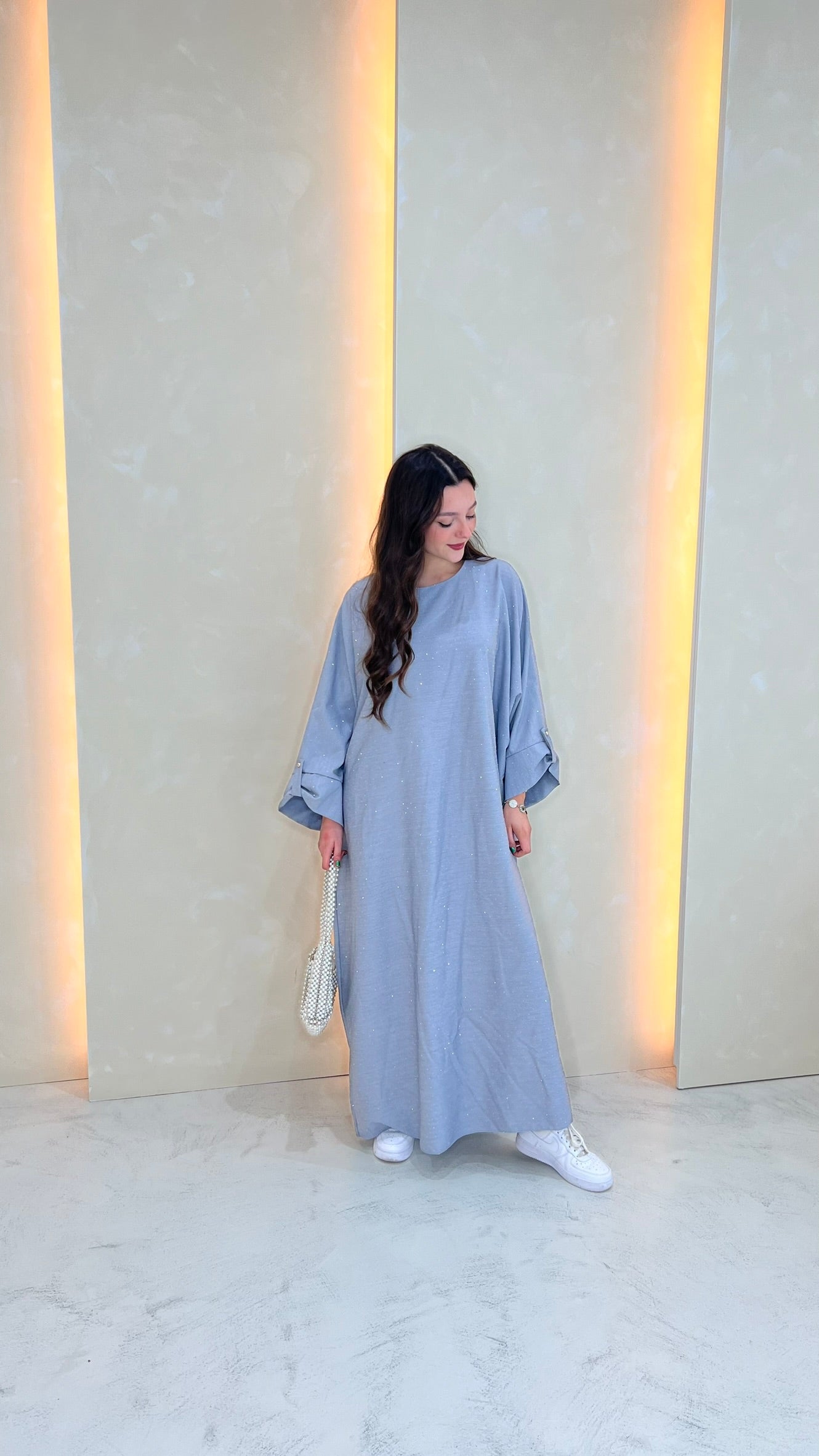 Sparkle Closed Abaya - Denim Blue