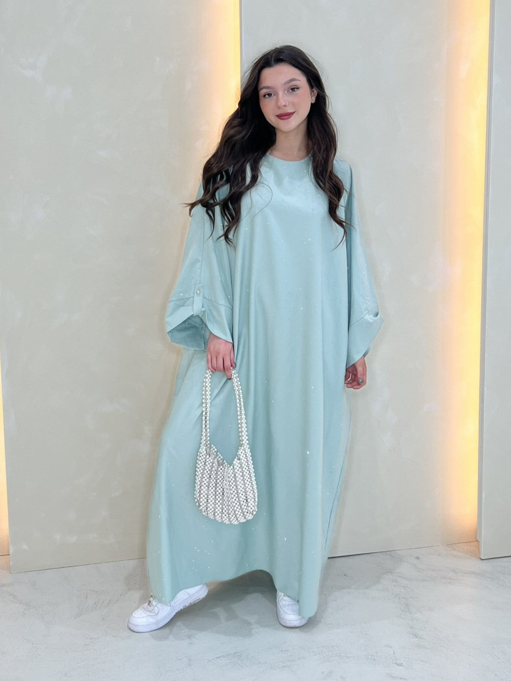 Women's Linen Effect Blue Closed Sparkle Fancy Abaya | Modest Clothing Femme Couture Women's Linen Effect Blue Closed Sparkle Fancy Abaya | Modest Clothing Femme Couture