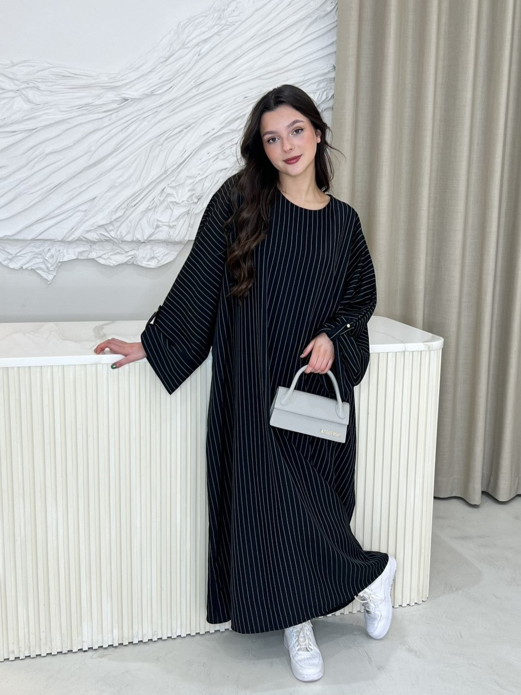 Amira Abaya - Black/White Stripe