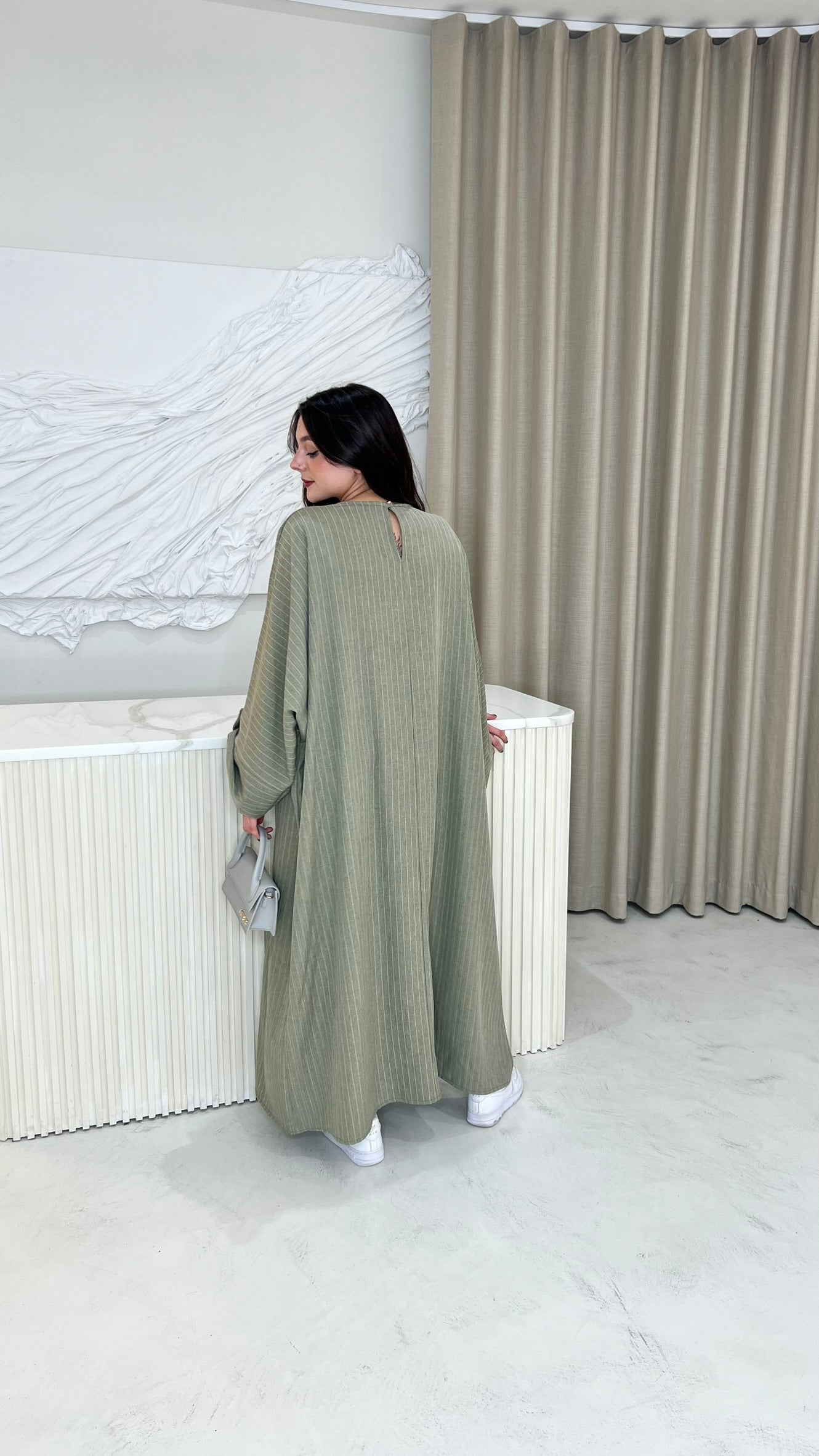 Amira Abaya - Olive/White Stripe