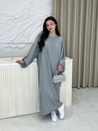 Amira Abaya - Grey/White Stripe