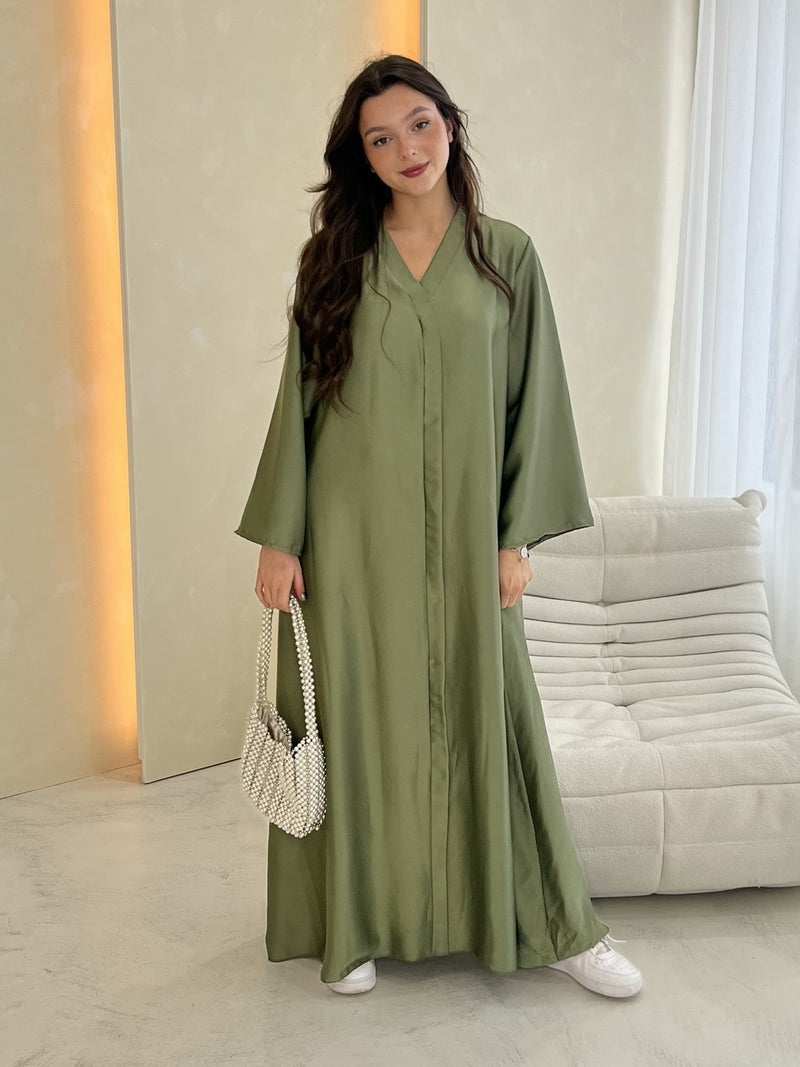 Heavy Satin Abaya - Khaki Green