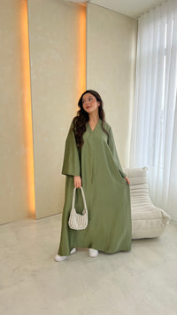 Heavy Satin Abaya - Khaki Green