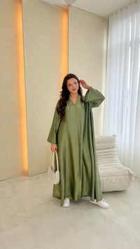 Heavy Satin Abaya - Khaki Green