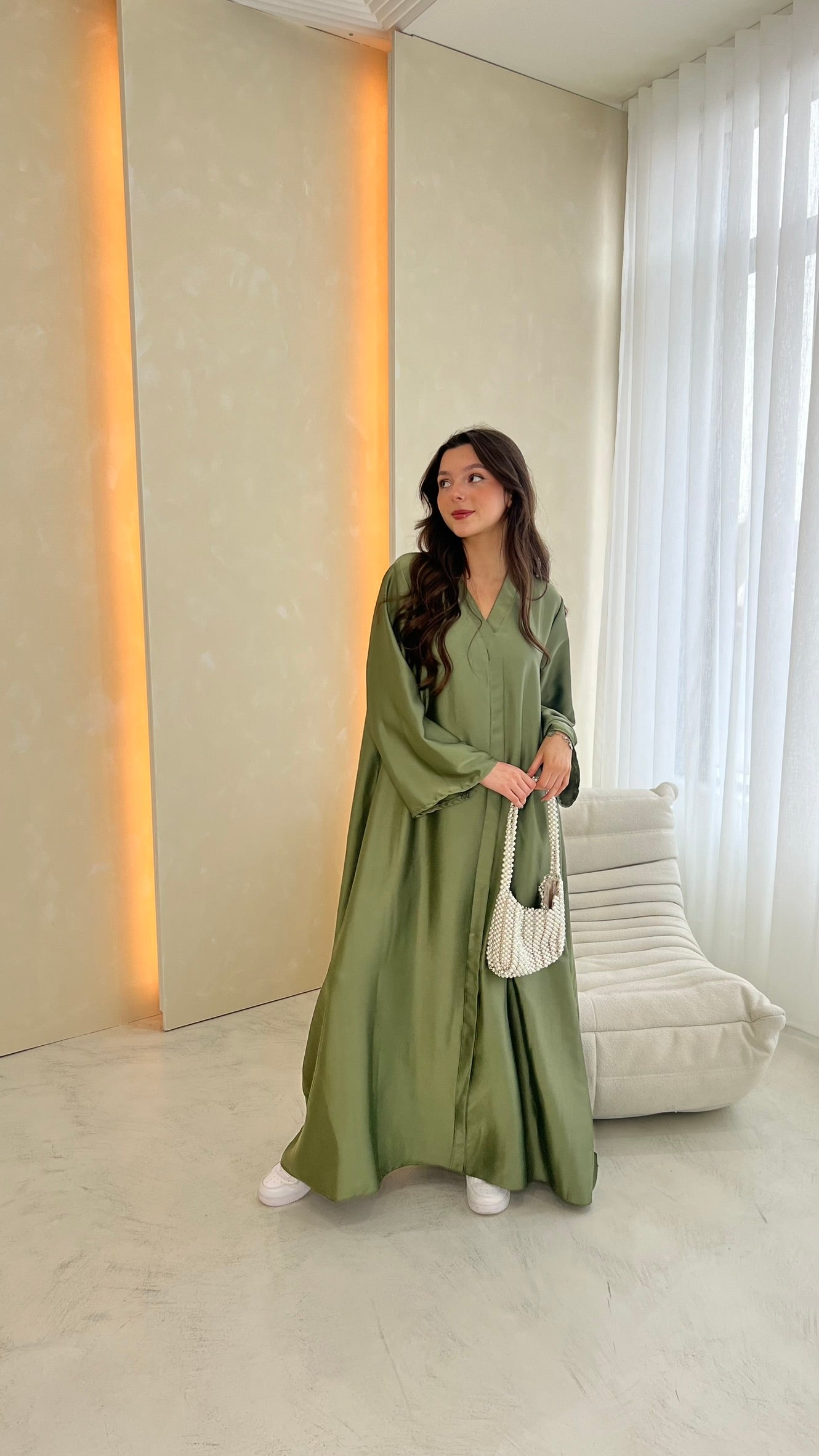 Heavy Satin Abaya - Khaki Green