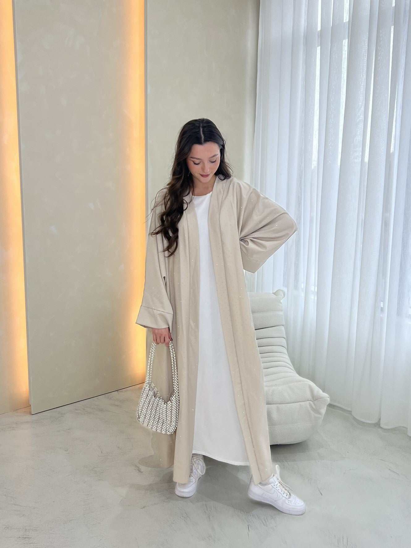 Sparkle Open Abaya - Beige