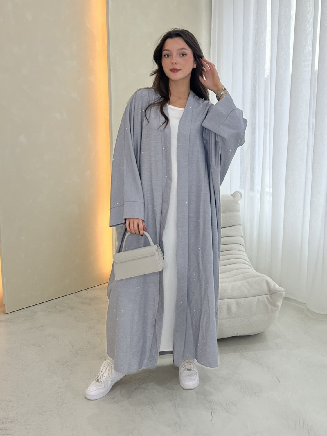 Sparkle Open Abaya - Grey