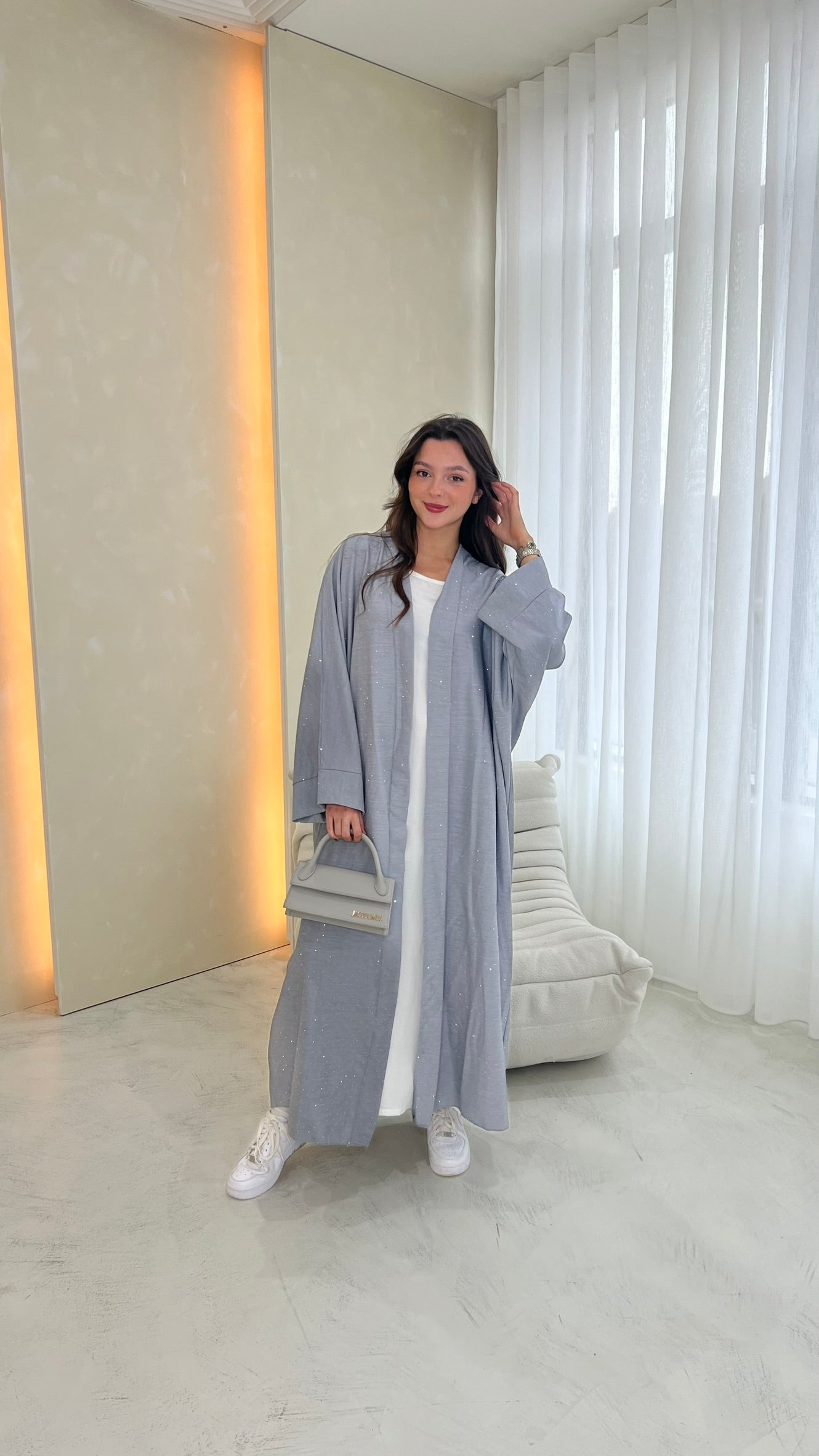 Sparkle Open Abaya - Grey