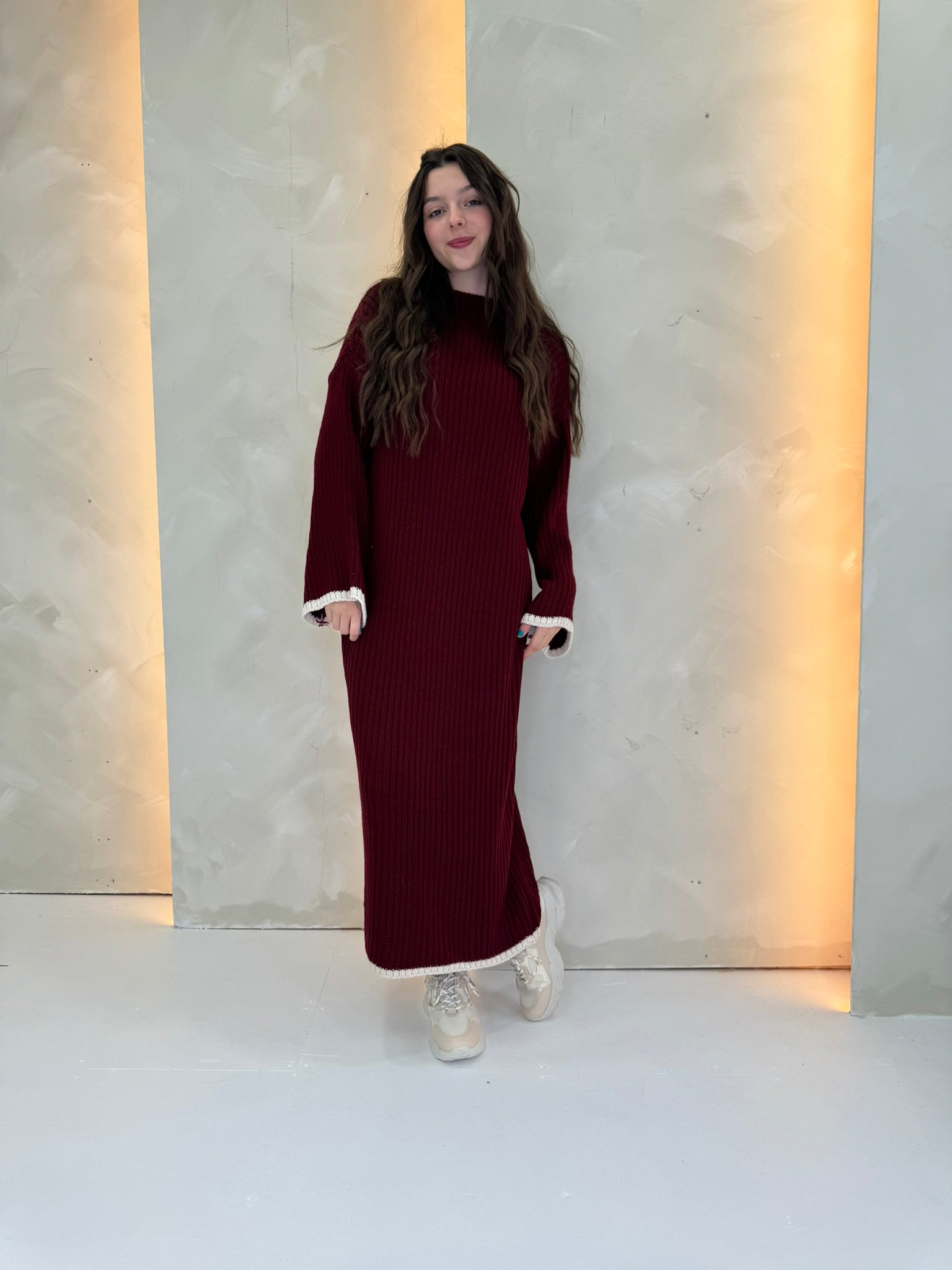 Knitted Burgundy Maxi Jumper Dress | Modest Winter Outfits Femme Couture Knitted Burgundy Maxi Jumper Dress | Modest Winter Outfits Femme Couture