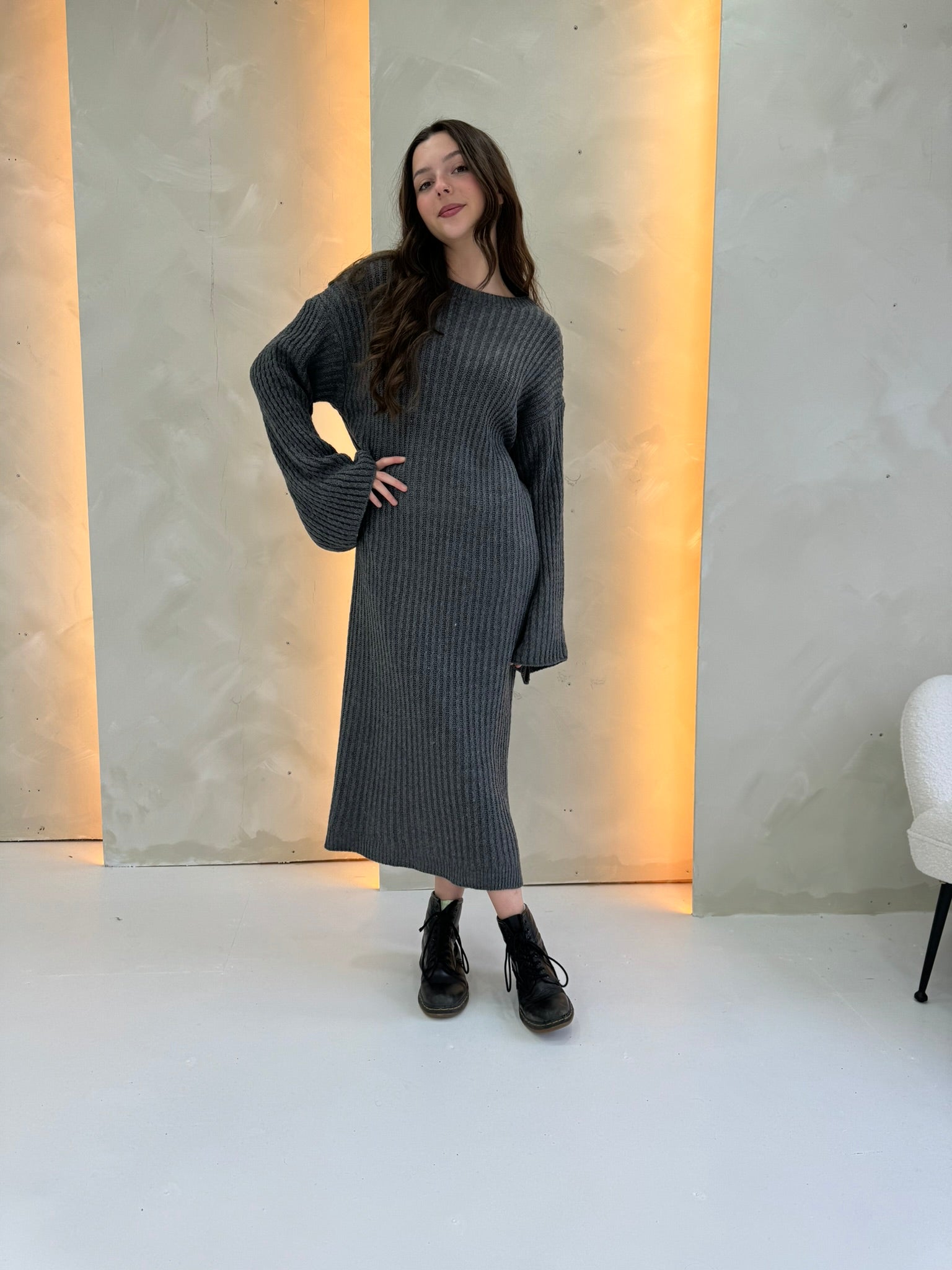 Carys Knitted Maxi Dress - Grey