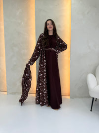 Rosa Chiffon Abaya - Choc Brown