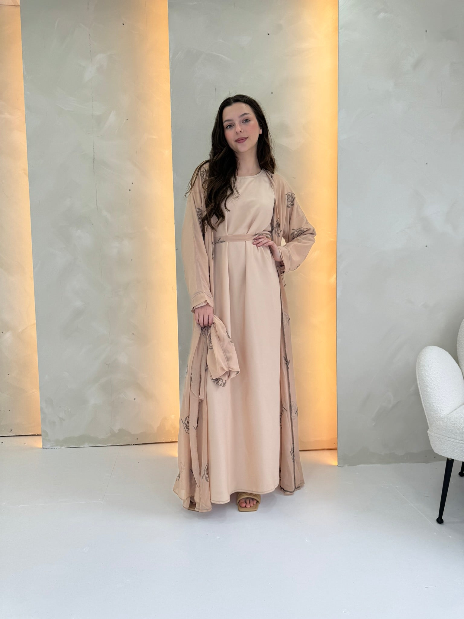 Dalia Chiffon Abaya - Peach