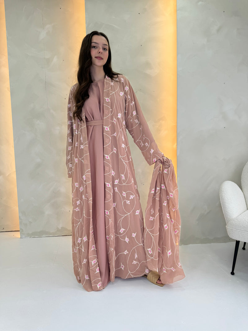 Rosa Chiffon Abaya - Pink