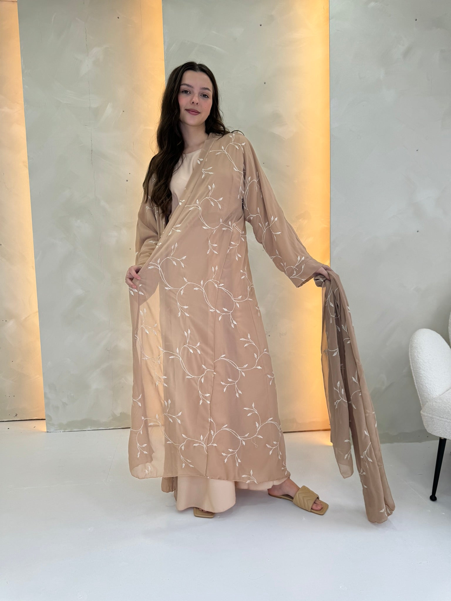 Alora Chiffon Abaya - Beige