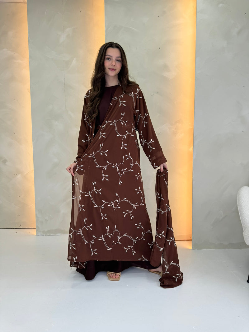 Alora Chiffon Abaya - Chocolate Brown