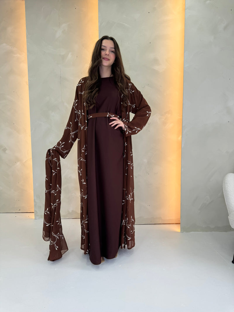 Alora Chiffon Abaya - Chocolate Brown