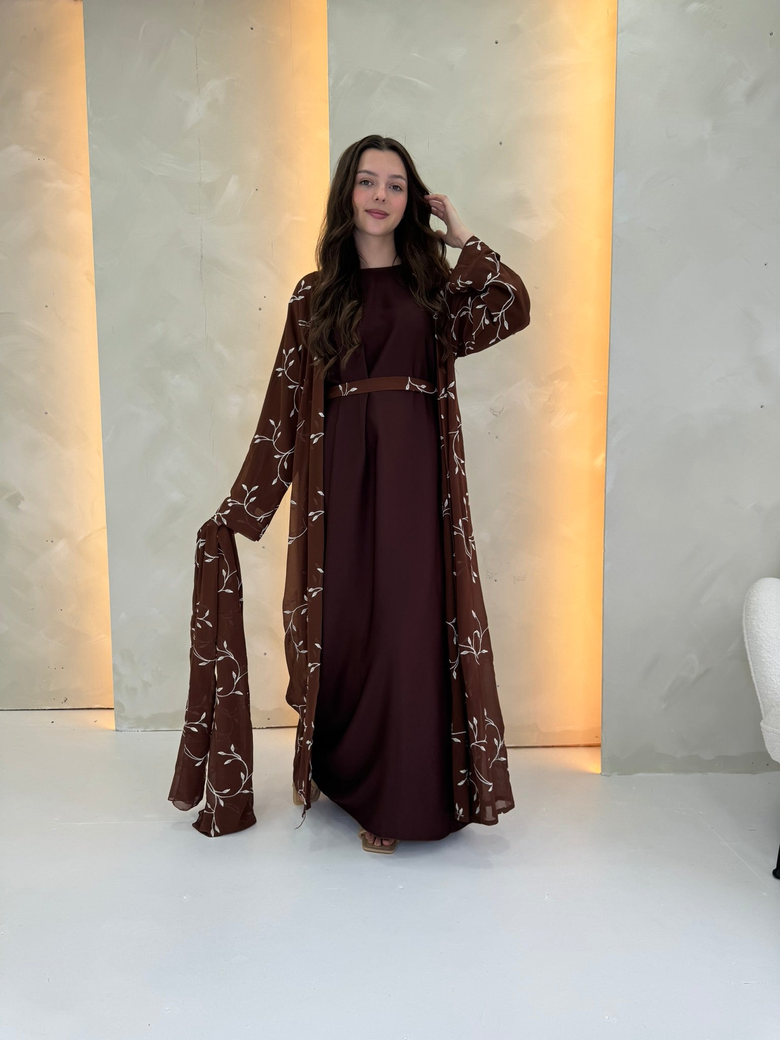 Alora Chiffon Abaya - Chocolate Brown