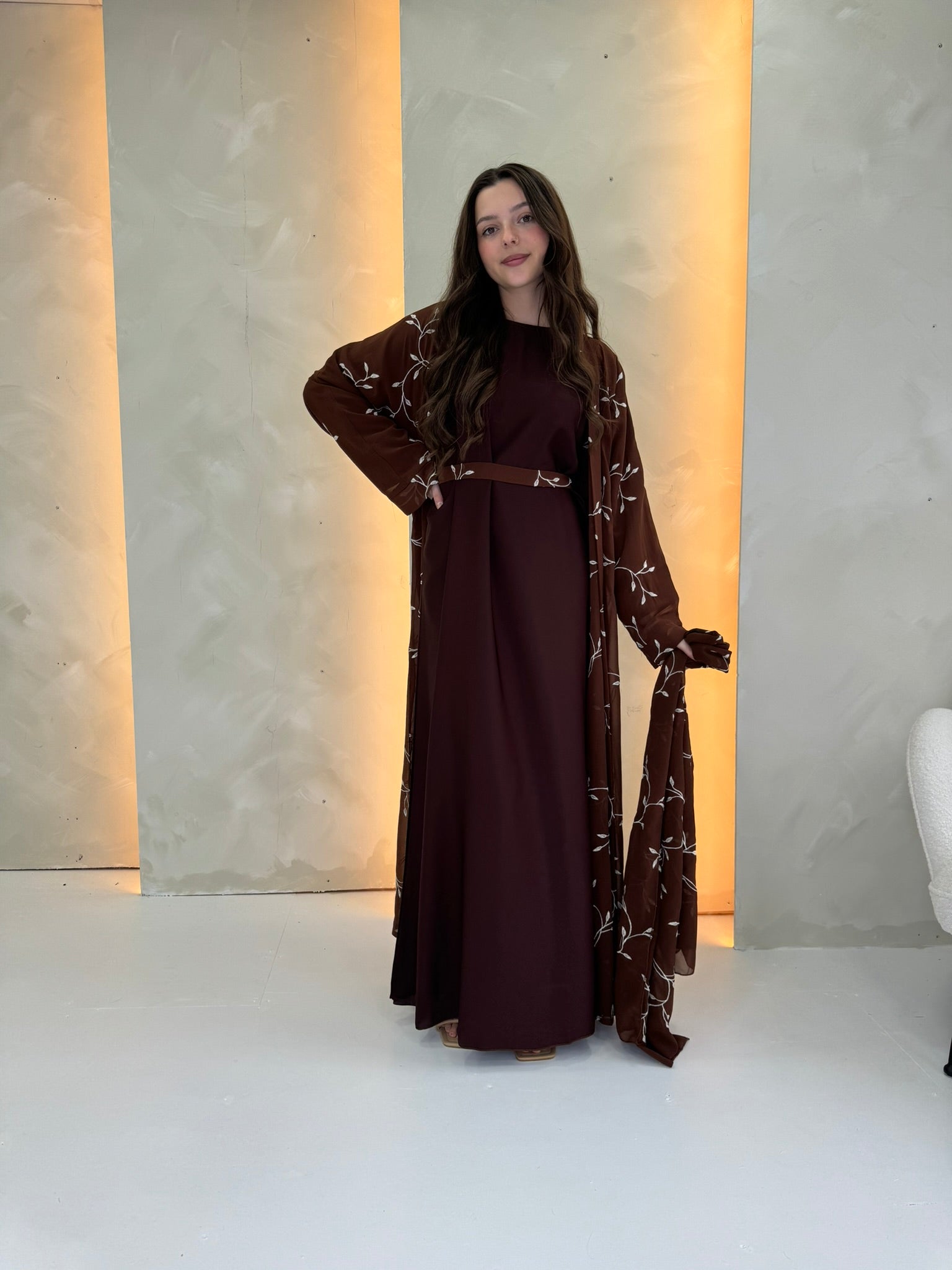 Alora Chiffon Abaya - Chocolate Brown