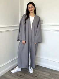 Linen Look Kimono Abaya - Grey