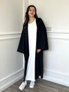 Linen Look Kimono Abaya - Black