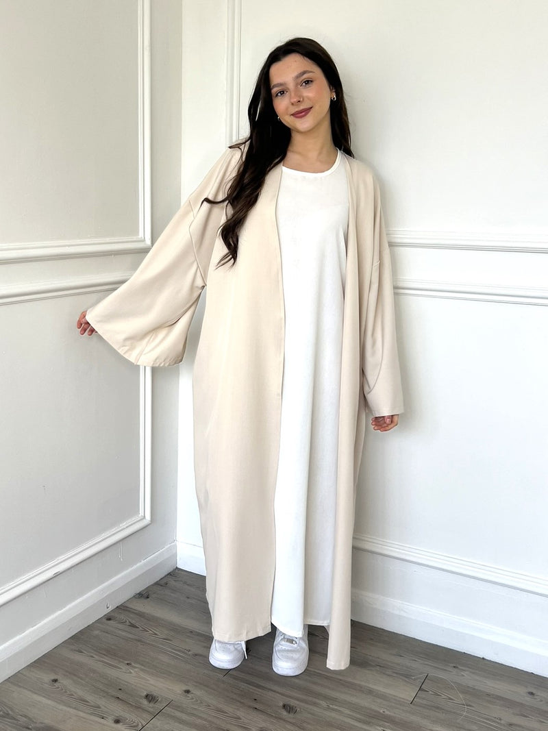 Linen Look Kimono Abaya - Cream